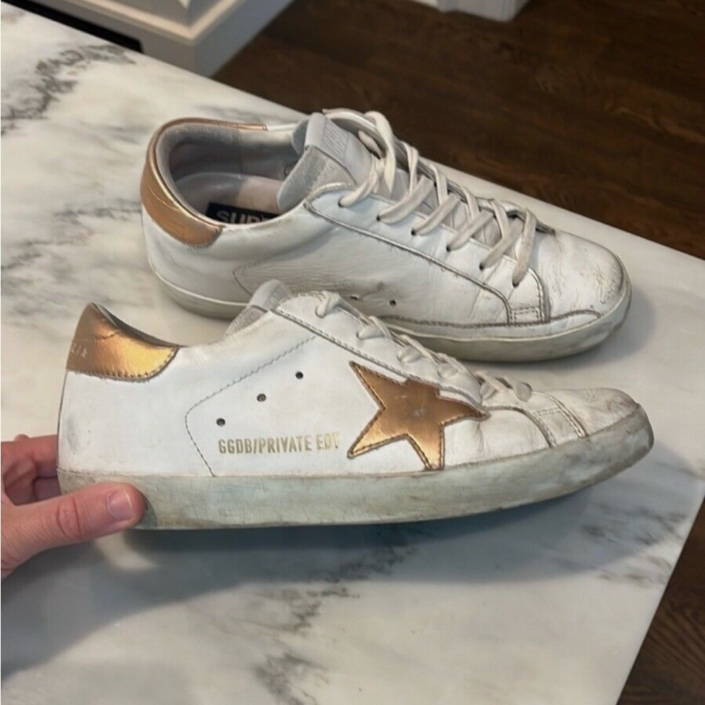 Golden Goose White and Gold Shoes